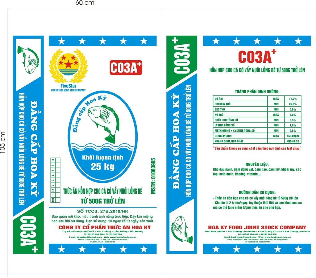 Thức ăn hỗn hợp cho cá có vẩy nuôi lồng bè từ 500G trở lên